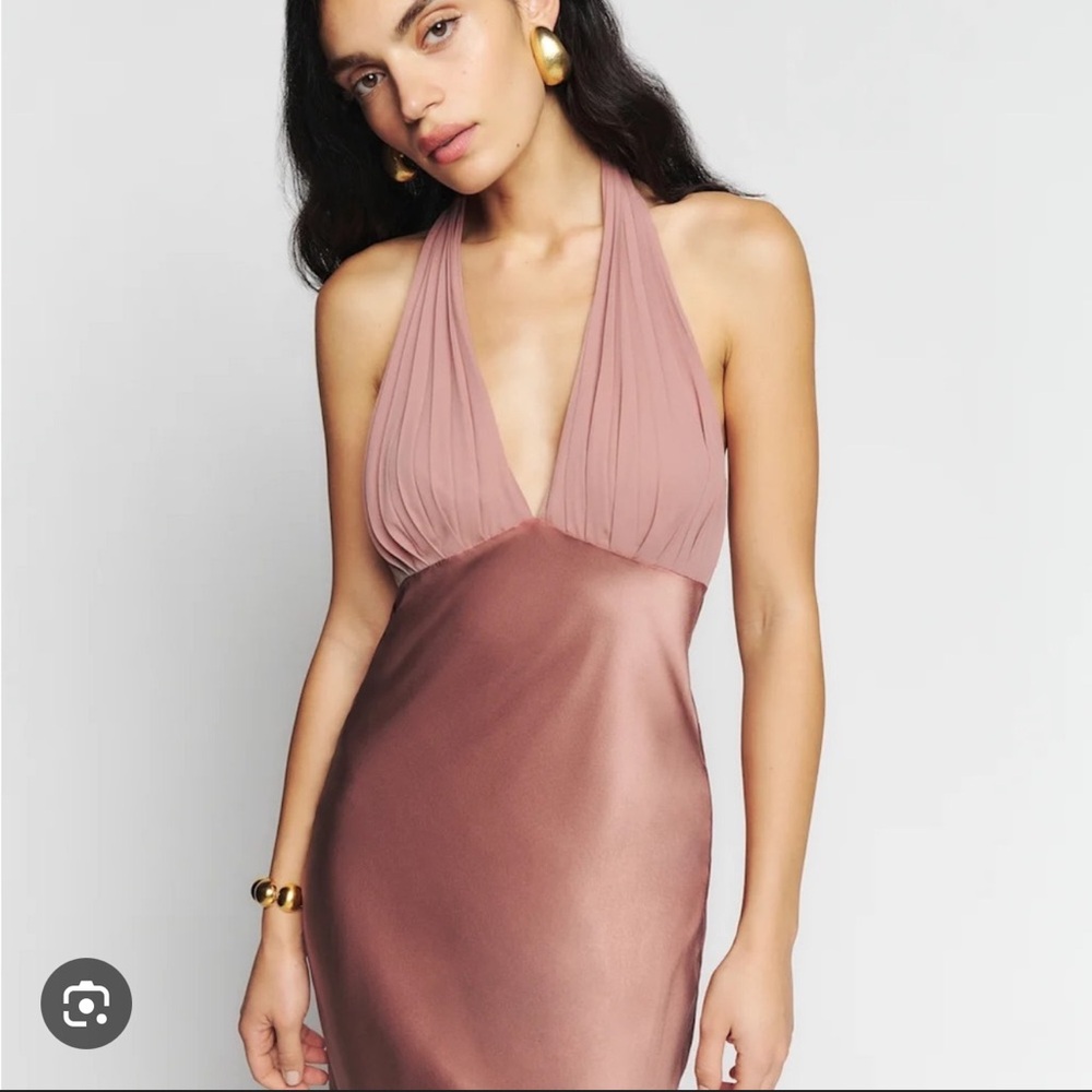 Reformation Silk Gown in Praline - Picture 2 of 4